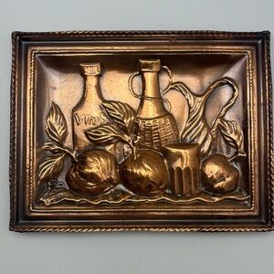 Vintage copper-plated pressed tin decorative kitchen wall hanging made in Italy
